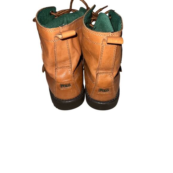 Polo Ralph Lauren Ranger Hi II Leather Boots Tan Green Buckle Strap Size 6.5